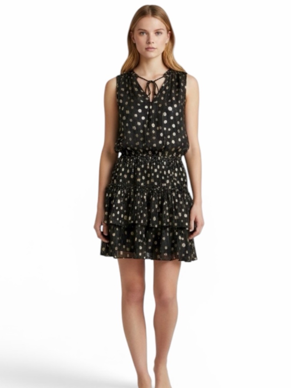 Current Air Black and Gold metallic Polka Dot Mini Dress